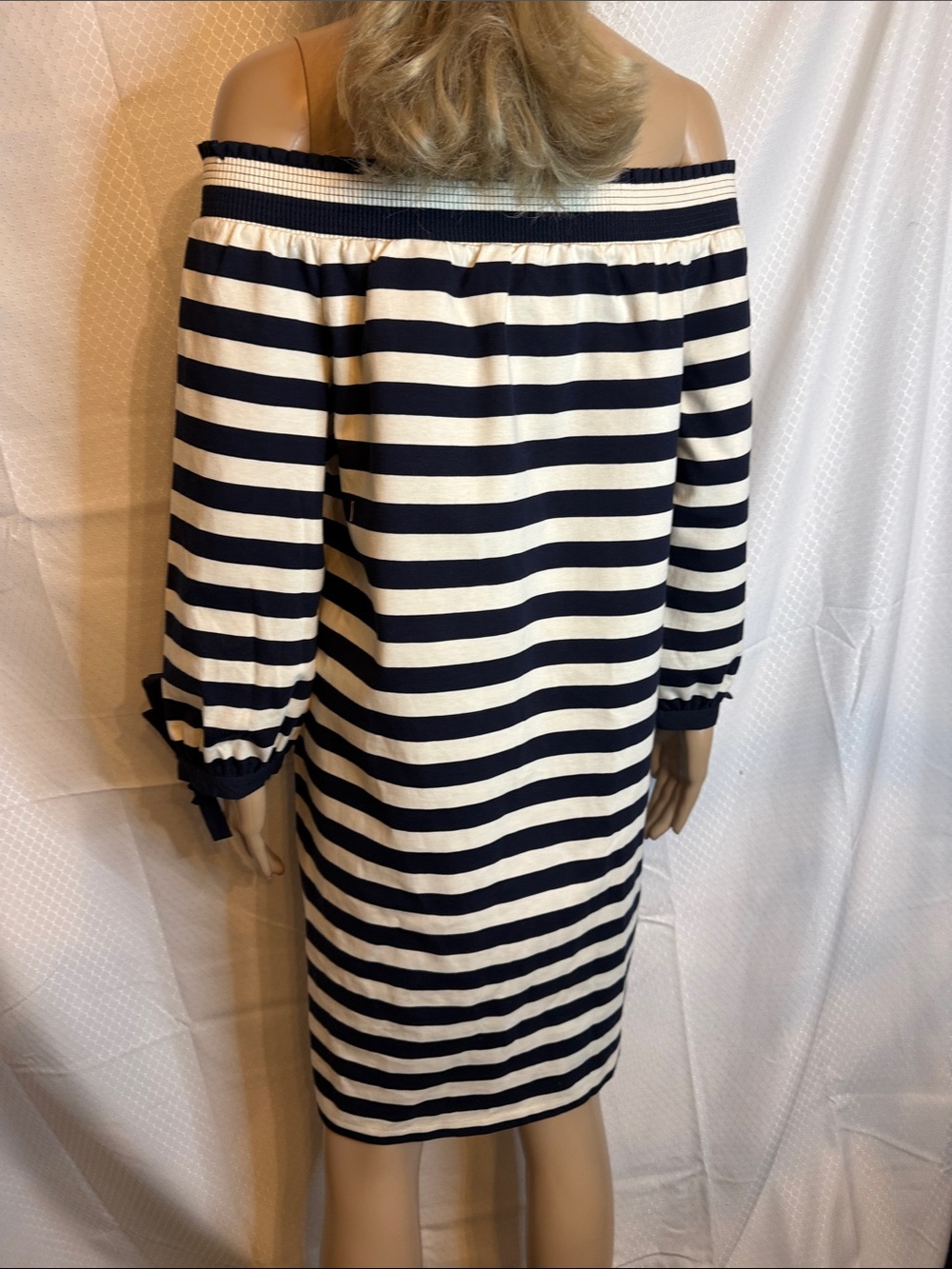 J.Crew, blue and white striped off the shoulder dress - Picture 7 of 9